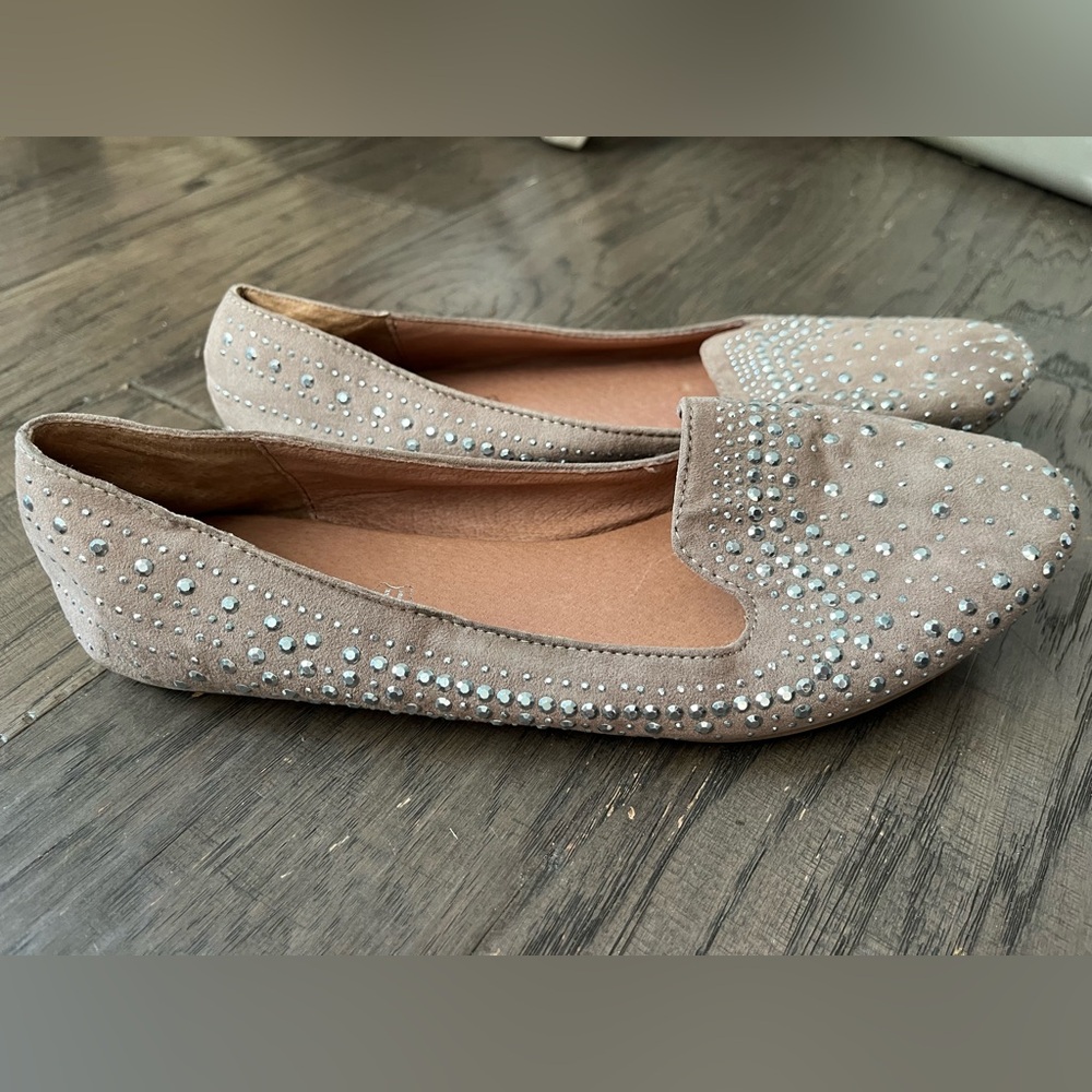 Aldo Taupe Suede Studded Slip-On Loafers - Picture 3 of 9